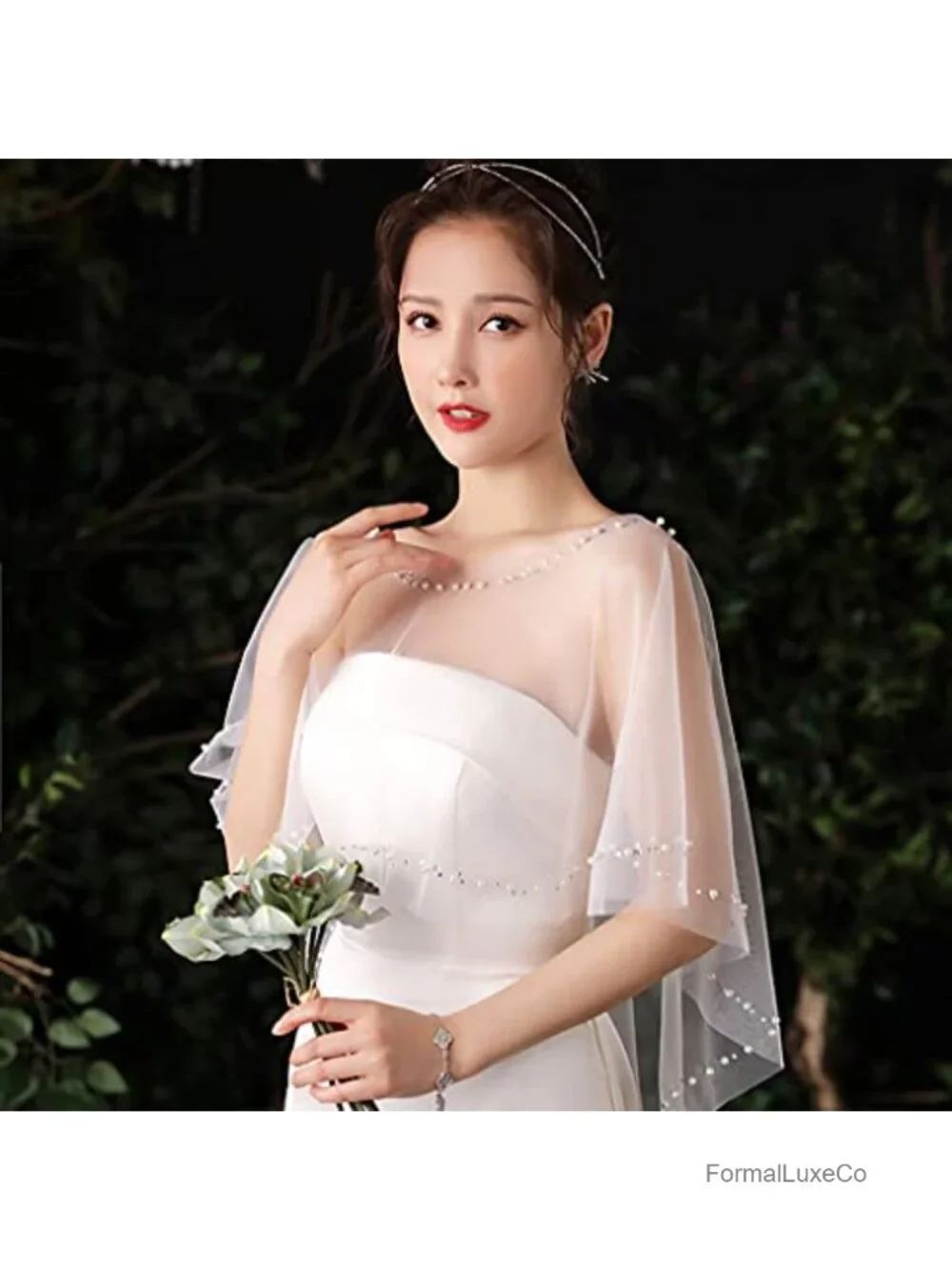 Beaded Tulle Wedding Capelet Shawl Wrap Bridal Shrug Party Evening